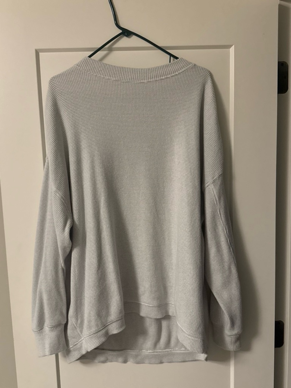 aerie Light Gray Waffle-Knit Crew Neck Sweater
